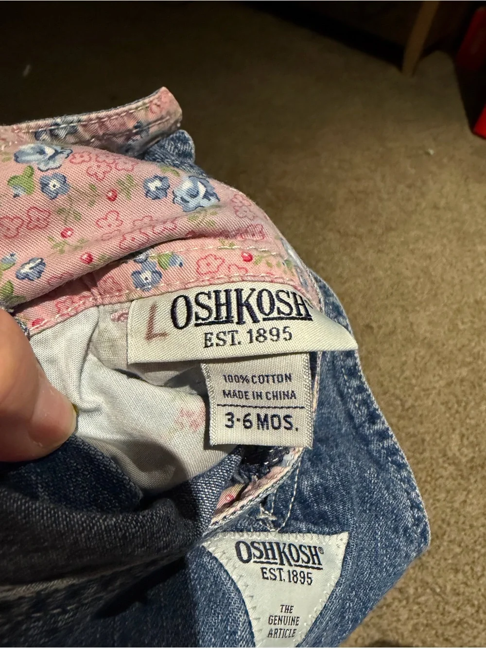 Vintage OshKosh B'gosh Denim Overall Dress with Pink Floral Accents